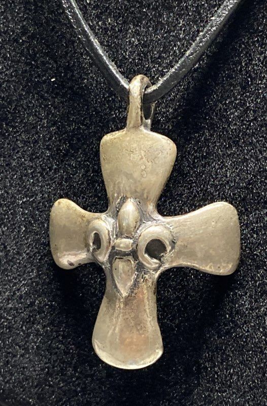 Sterling Silver 925 Fleur De Lis Cross Pendant Necklace 21″ & Ring Size 6.25 Set