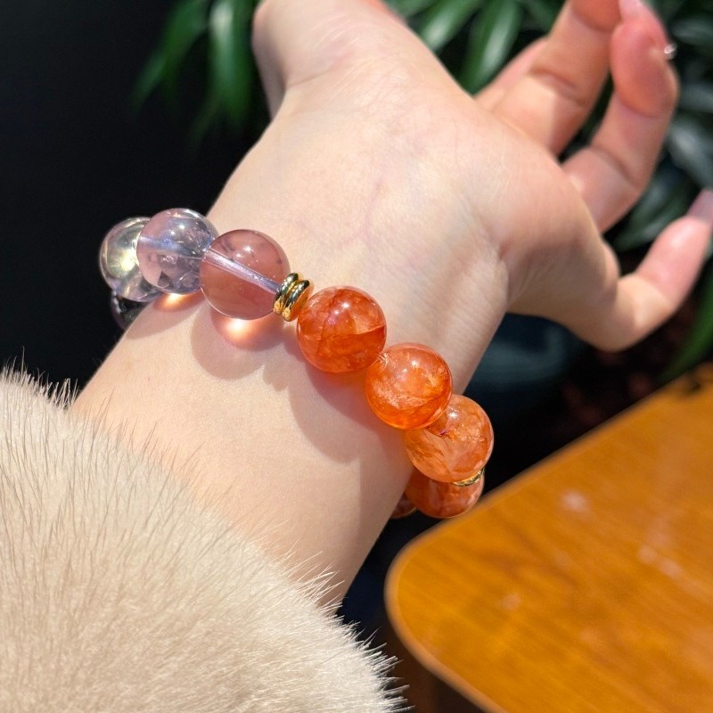 15mm Natural Amethyst red phantom quartz Handmade Bracelet a pce