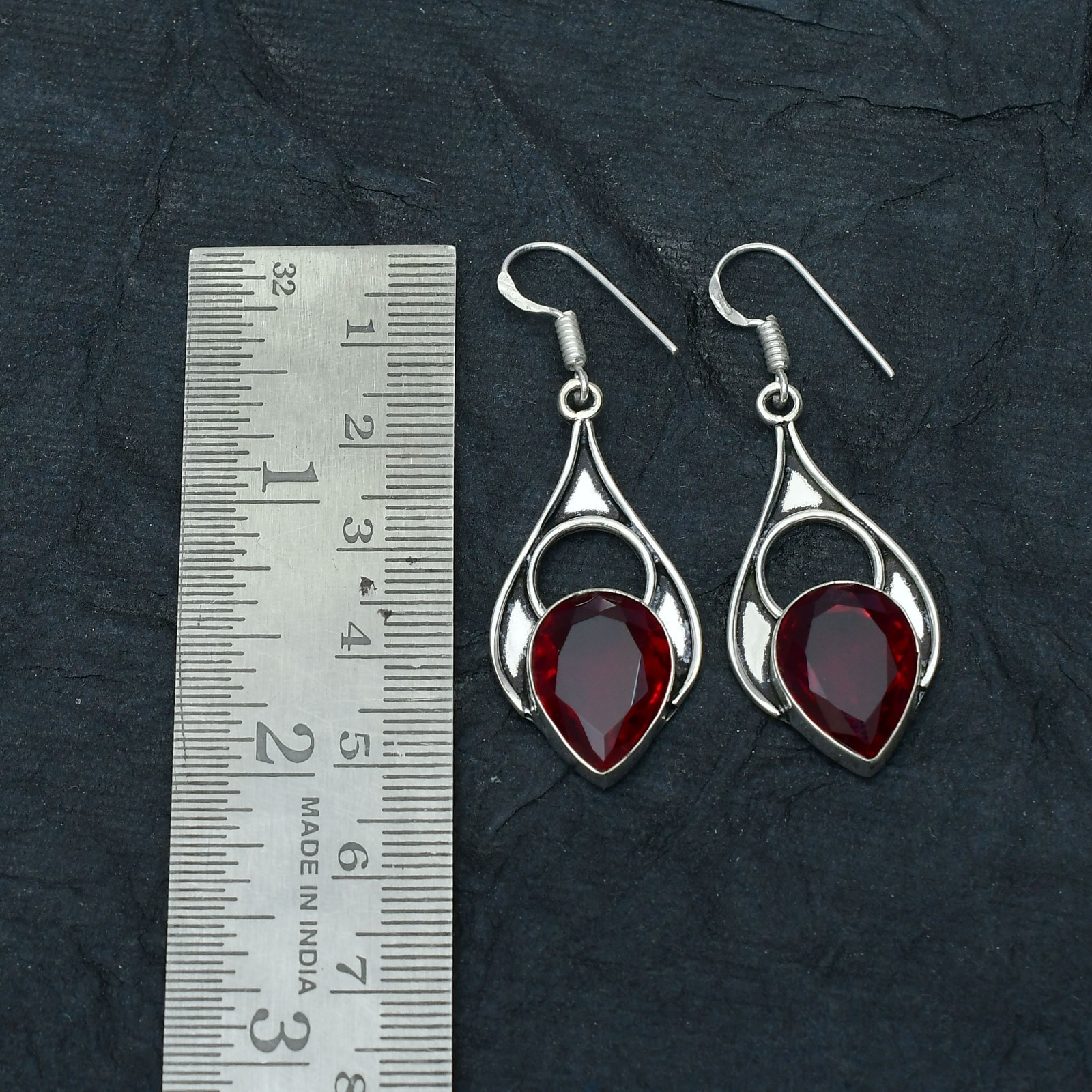 Garnet (Lab-Created)Gemstone 925 sterling silver Handmade Earring 1.96″