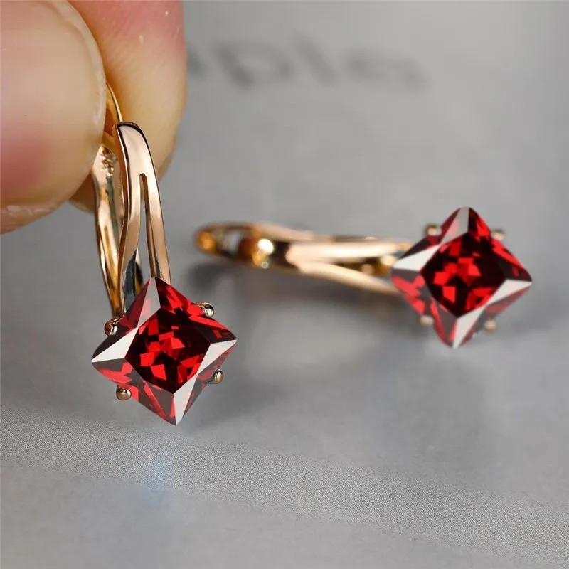 Champagne Zircon Hoop Earrings Rose Gold Color Crystal Wedding Jewelry