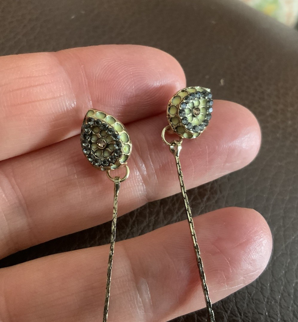 Art Deco Museum Flower Earrings Filigree VTG Gold Antique Bell Boho Chain CZ