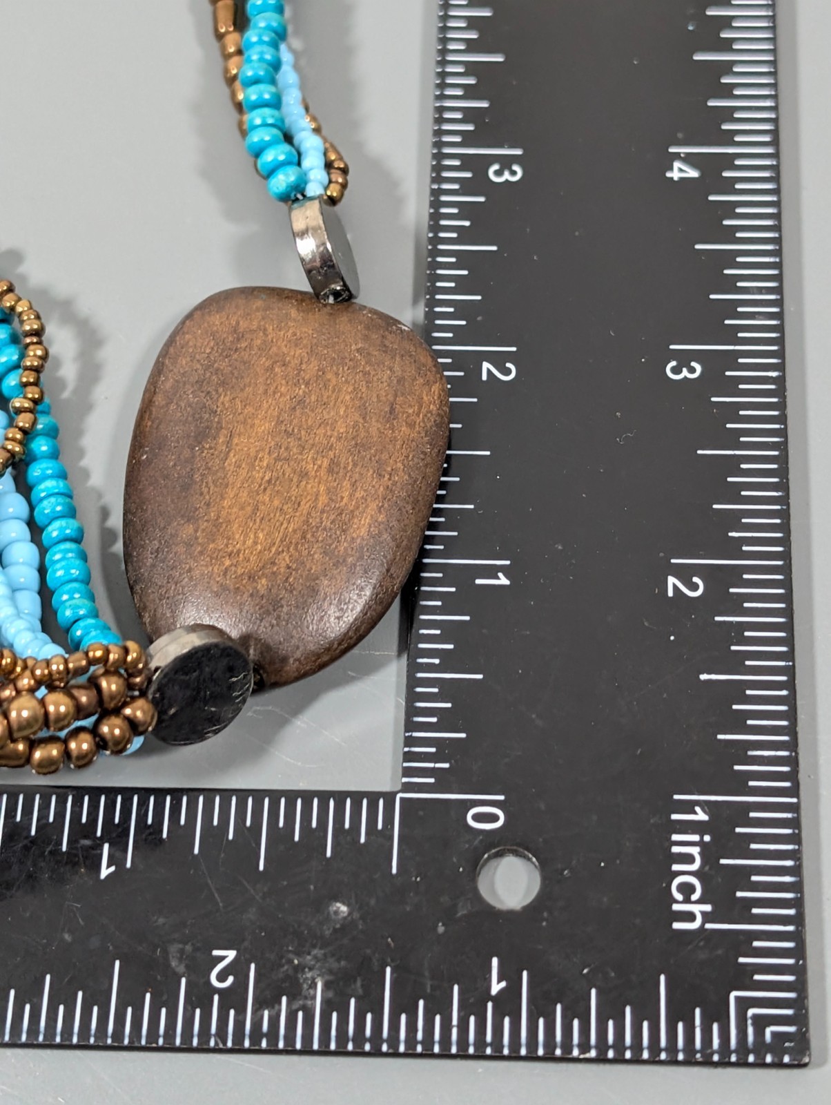 Beachy Boho Tribal Blue Bronze tone Multi Strand Bead Long Necklace 36 in