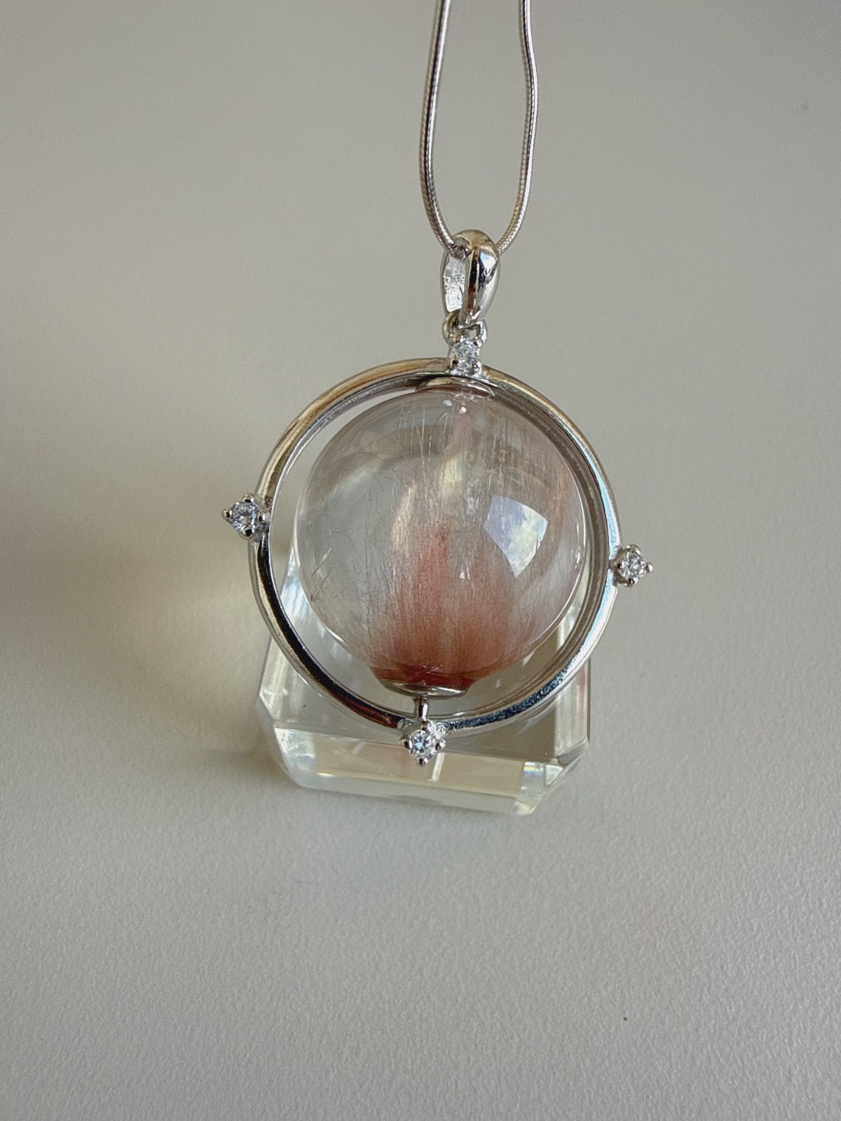 Natural Pink Rutilated Quartz necklace for women