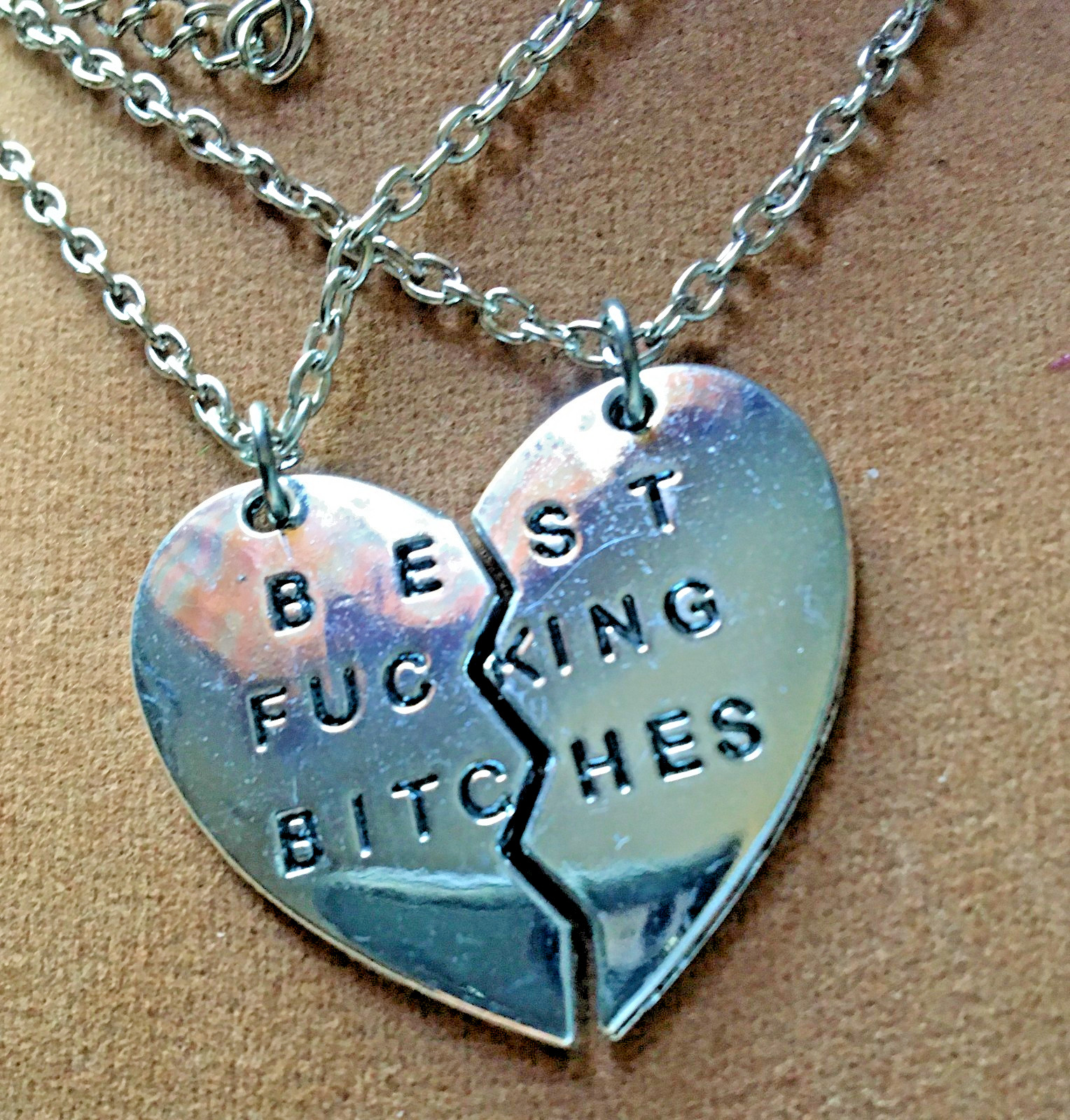 BEST F**CKING BITCHES – NAUGHTY WORDS STATEMENT -2 PENDANTS 24″ Chains – New