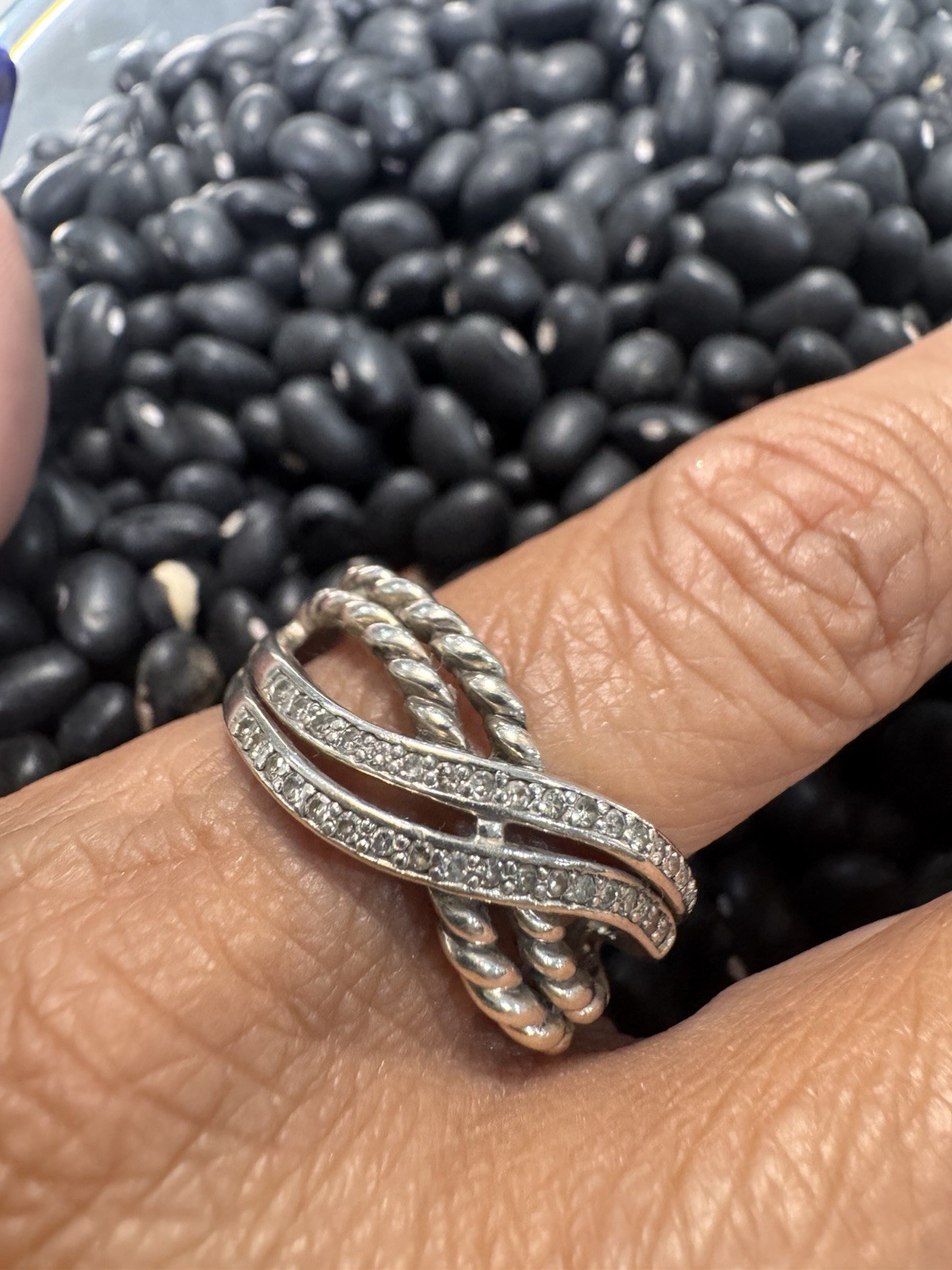 925 Silver Pavé Set Clear Round Crystal Band Ring Metal Size 10
