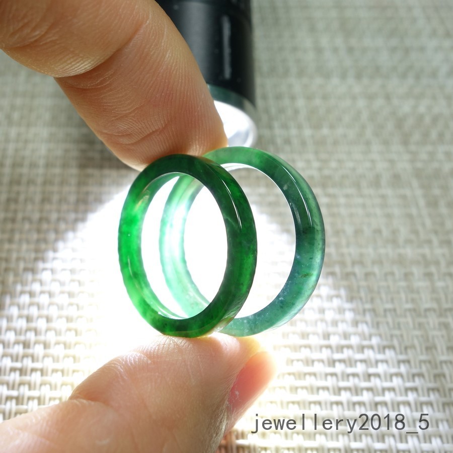 2Pcs Certified Green 100% Natural A jadeite Jade Ring 细条 戒指 指环 USA.6.5#-7.5#