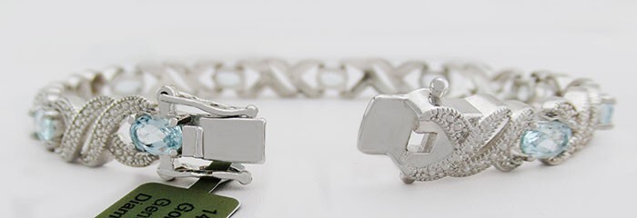 GENUINE 7.30 Cts AQUAMARINES & DIAMOND BRACELET 14K WHITE GOLD PLATED – NWT