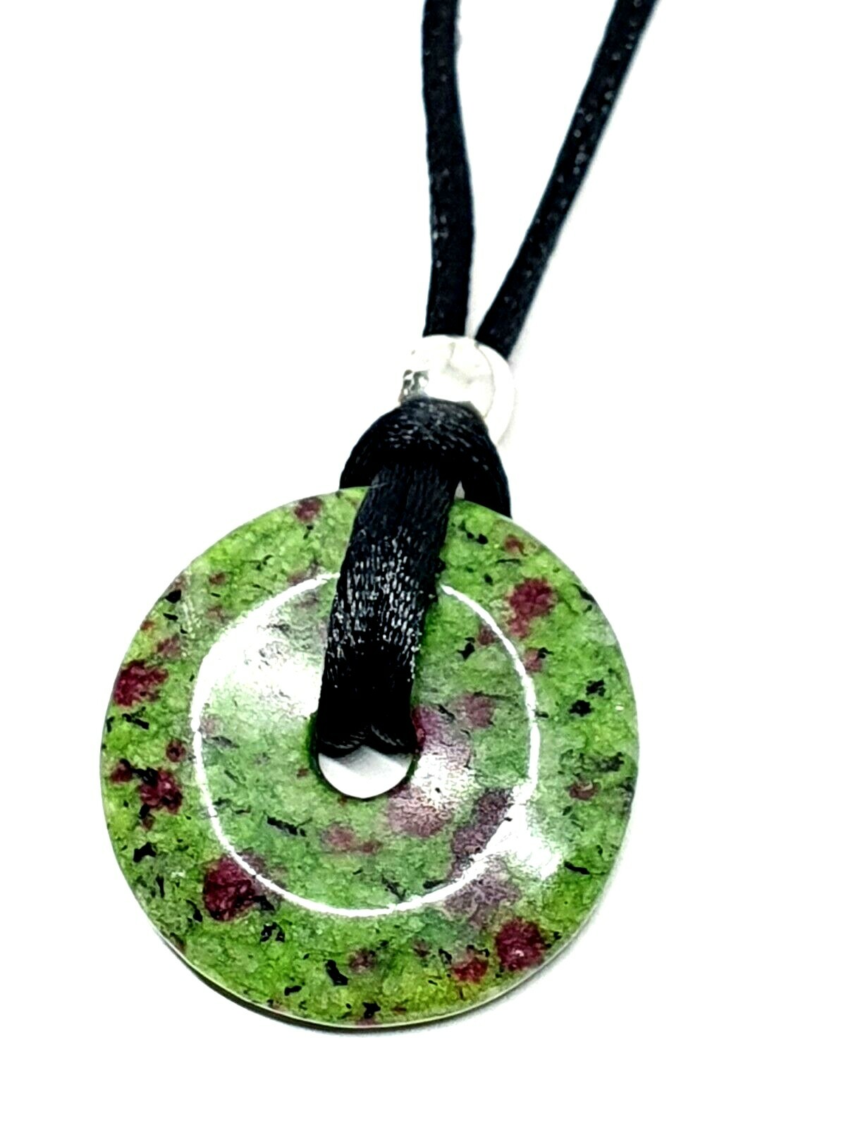 Anyolite Ruby Zoisite Donut Pendant 30mm Beaded Cord New Bohemia Necklace & Bag