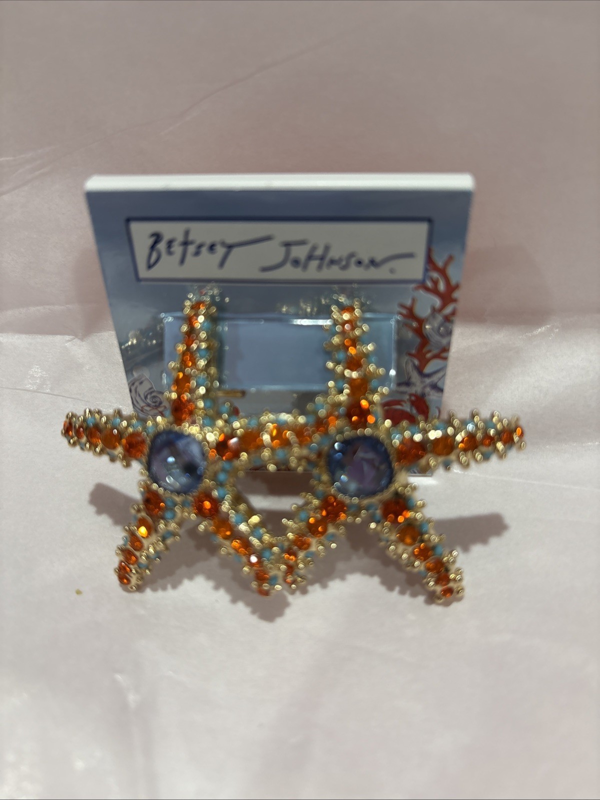 Betsey Johnson Starfish Statement Earrings Rhinestone Gold Tone Coastal NWT