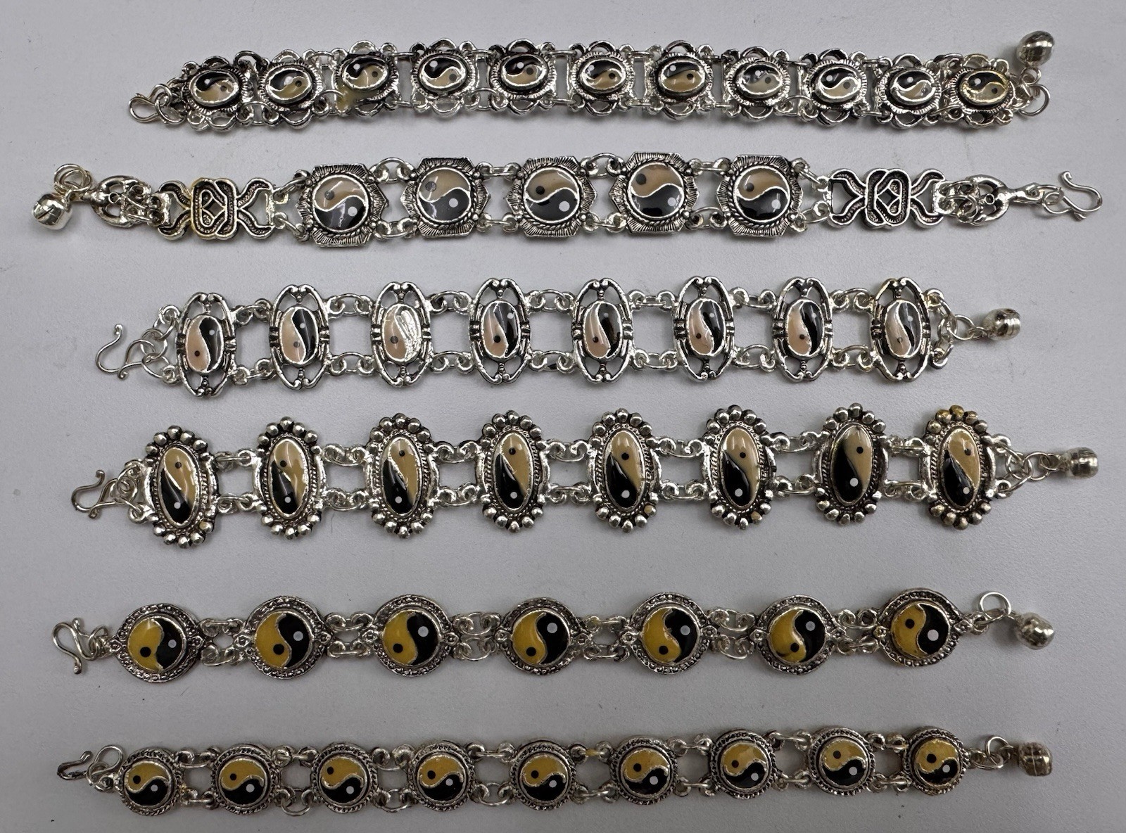 Vintage Ying Yang Charm Bracelets – Silver-Tone Linked Design (Multiple Styles)