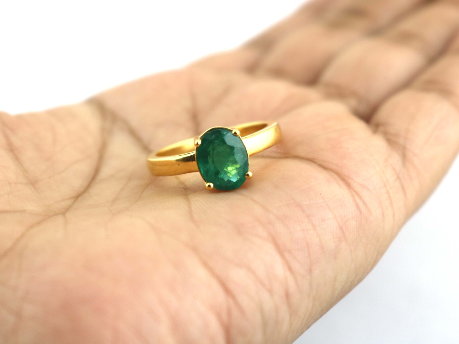 925 Sterling Silver Emerald Oval Stackable Ring For Anniversary Gift For Her
