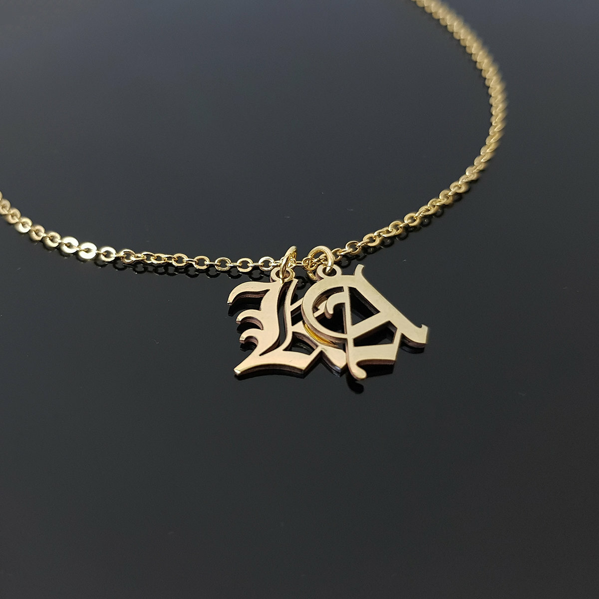 Old English Font Initial Necklace Letter Style Jewelry Gift For Her Custom Charm
