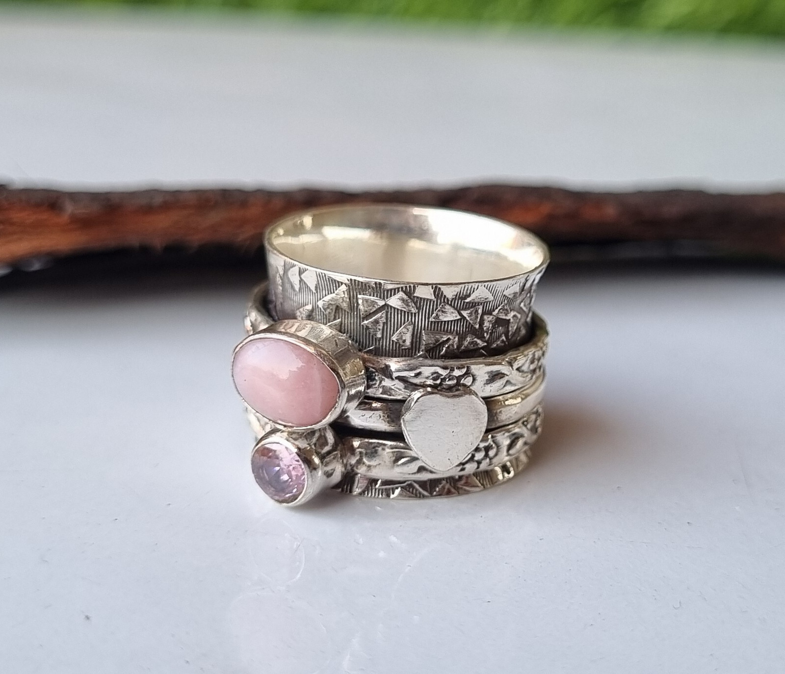 Pink Opal & Rose Quartz Ring 925 Sterling Silver Handmade Gifting Jewelry PG1363