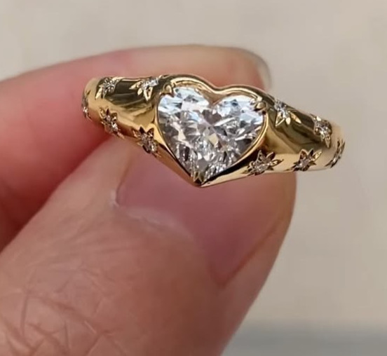 1.5CT Heart Moissanite Ring 925 Silver 14K White Gold Plated