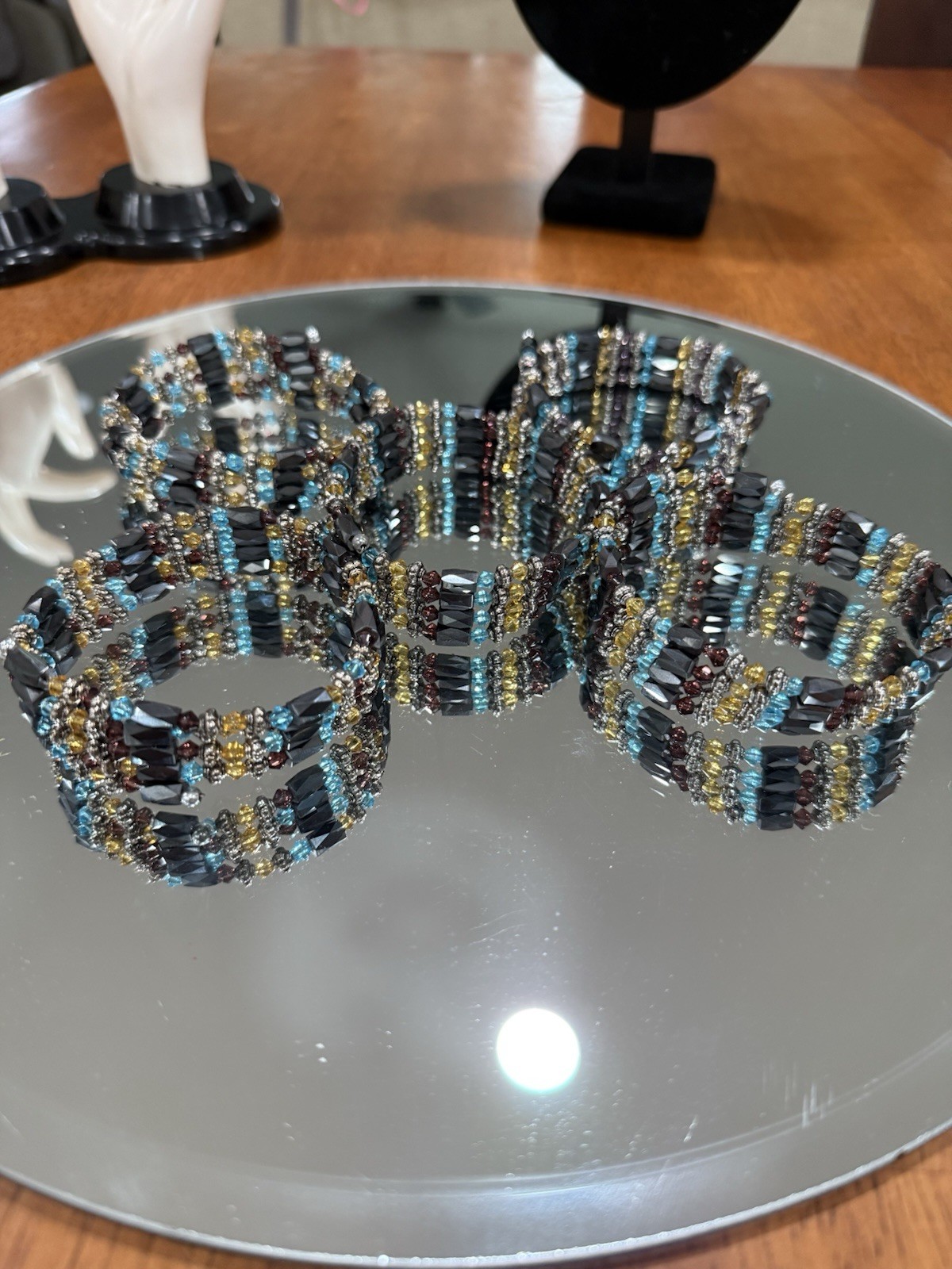 Magnetic Hematite Beaded Open Wrap Healing Necklace Bracelet 36” 5 Pack