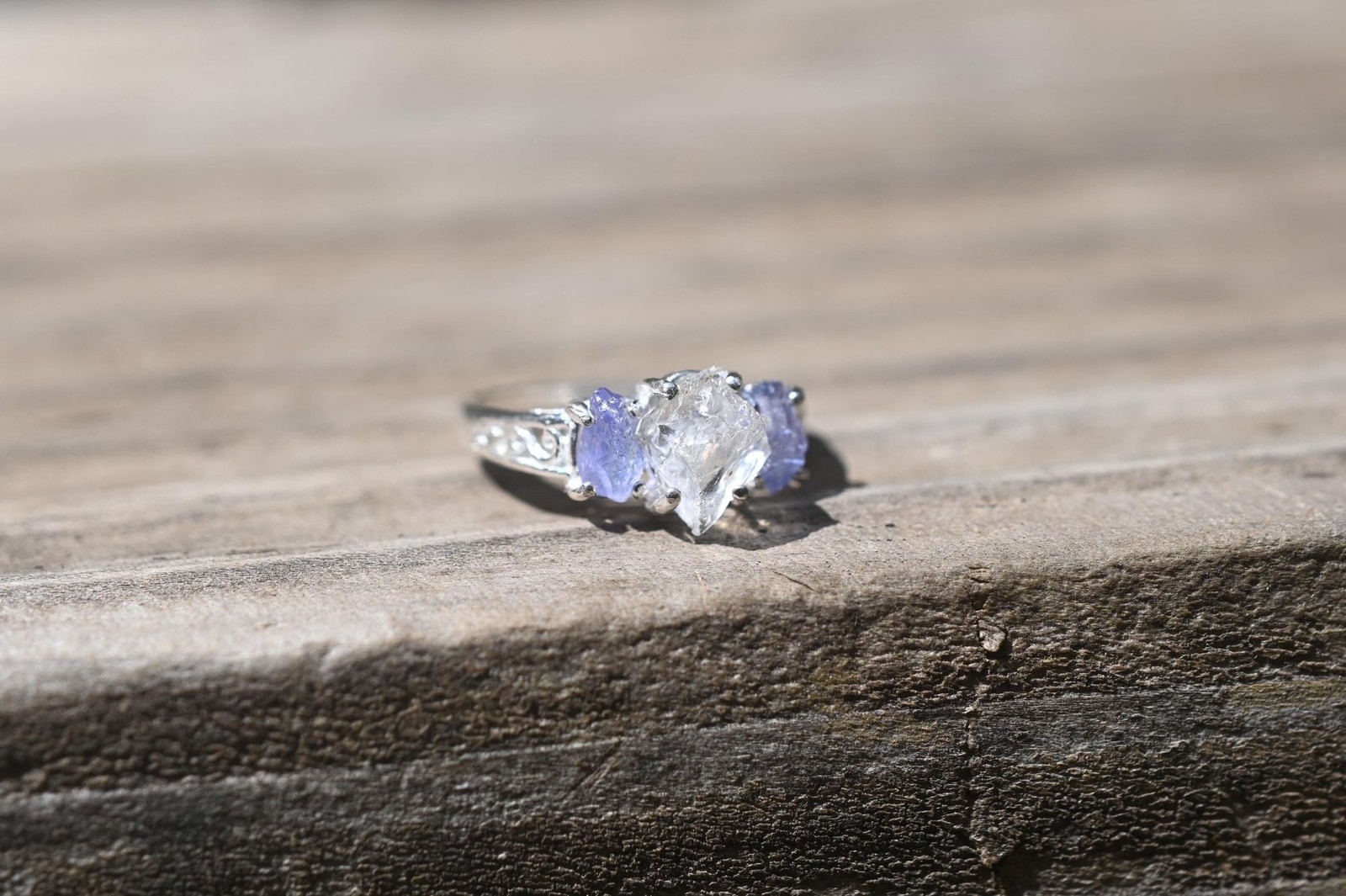 Engagement ring Tanzanite and Lake County diamond sterling silver size 3 4 5 6