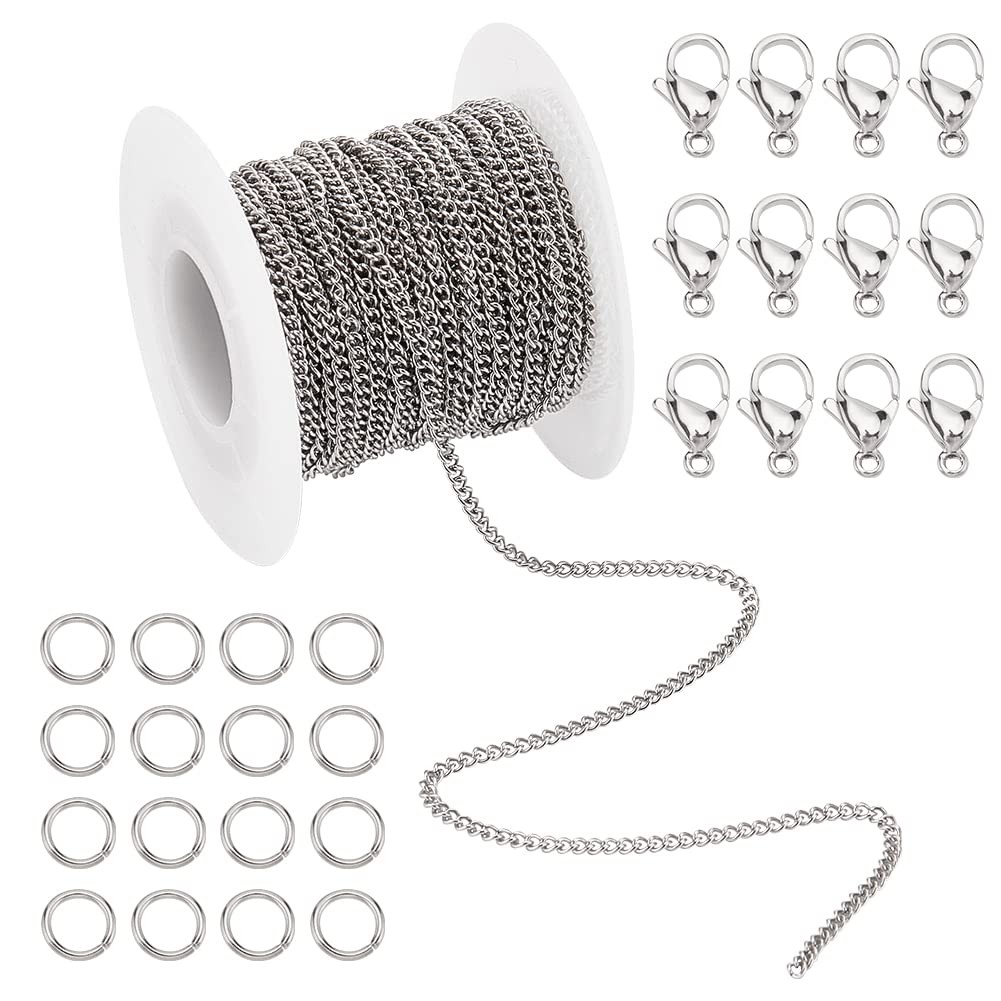 33 Feet 304 Stainless Steel Curb Cable Chain 2mm Link Necklace Chain with 20p…