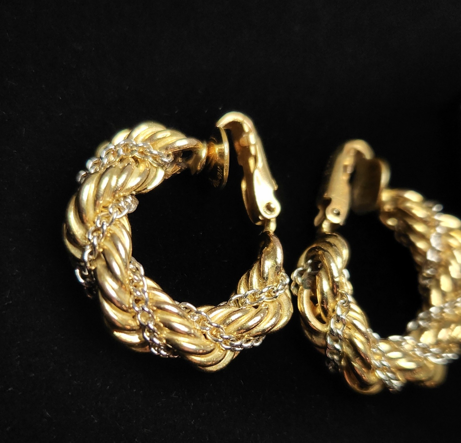 FREE SHIP! Vintage Winard 12K Gold Filled 2-Tone Twisted Rope Clip-On Earrings