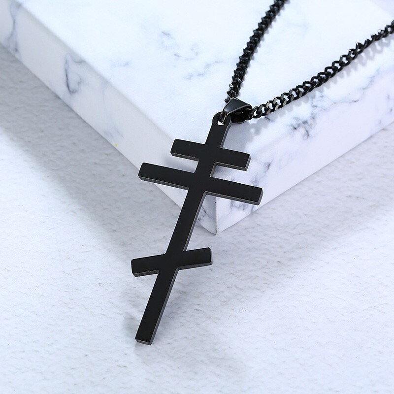 Byzantine Russian Orthodox Church Cross Pendant Chain Stainless Steel Necklace