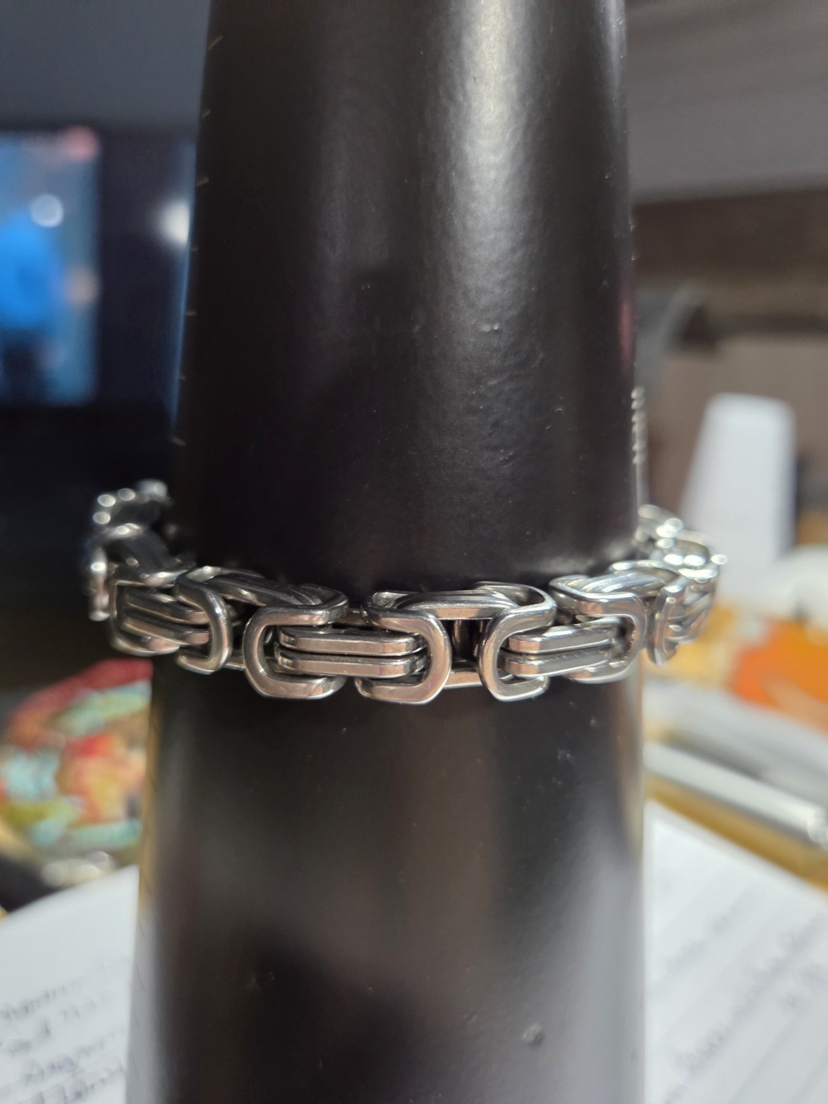 Heavy Silver Tone Byzantine Box Link Bracelet 7.5″ 46g Chunky Statement
