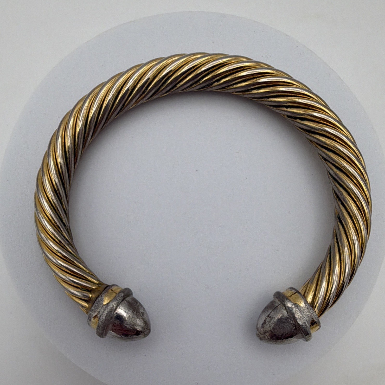 Gold/Silver Tone Twisted Wire Cable Cuff Bracelet Metal End Caps No Stone