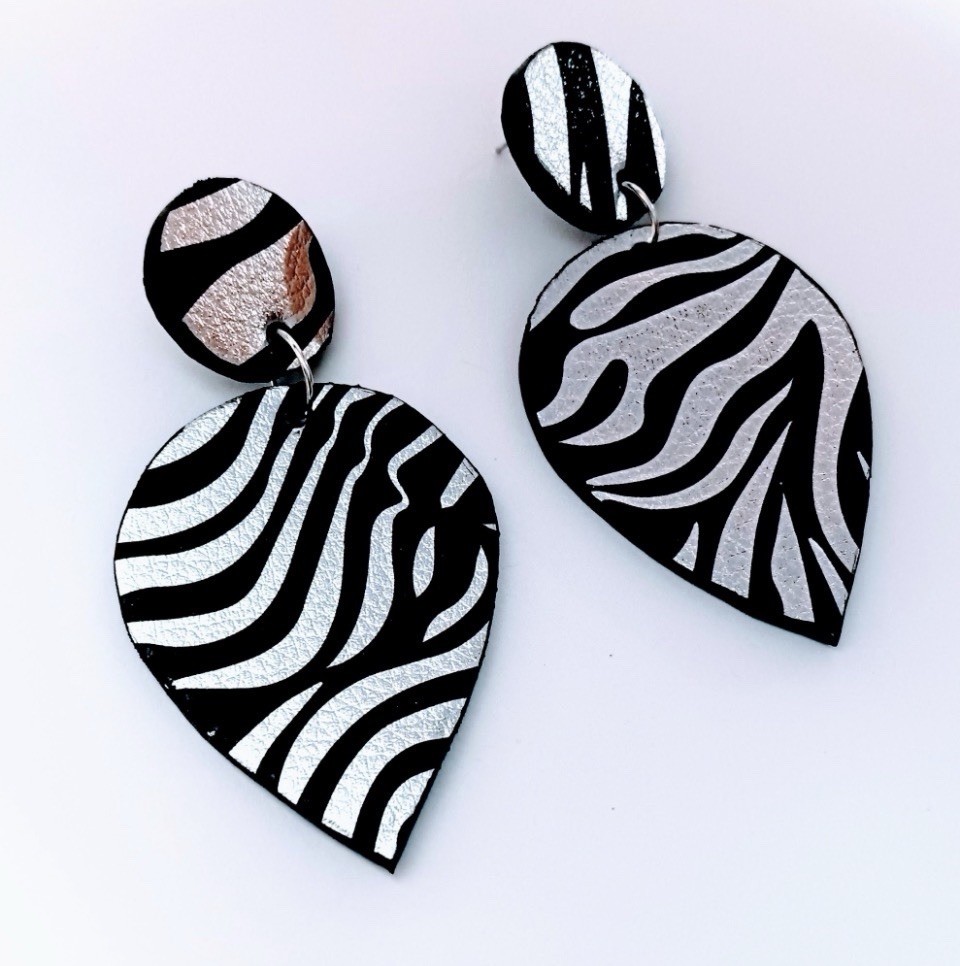 Black And Silver Animal Print Earrings