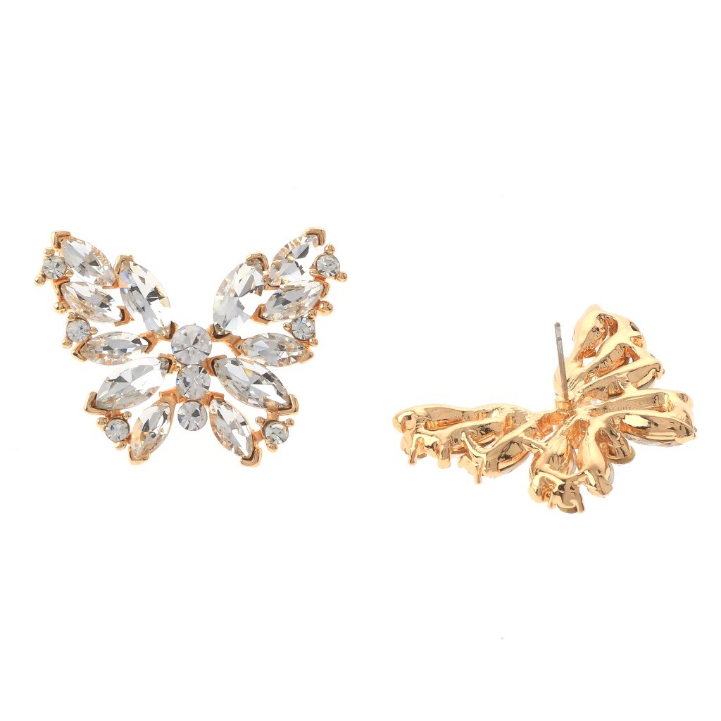 Gold Tone Metal Crystal Rhinestone Butterlfy Post Earring ER2419-GCL