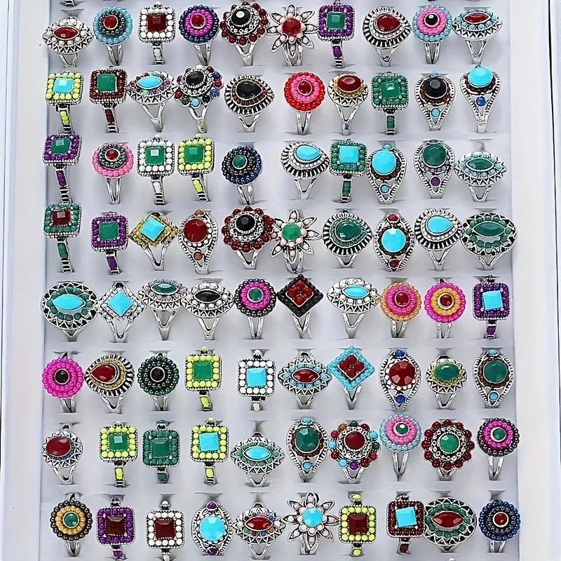 Wholesale 15/30Pcs Ring Mixed Bulk Finger Ring Gemstone Crystal Jewelry Lot Boho