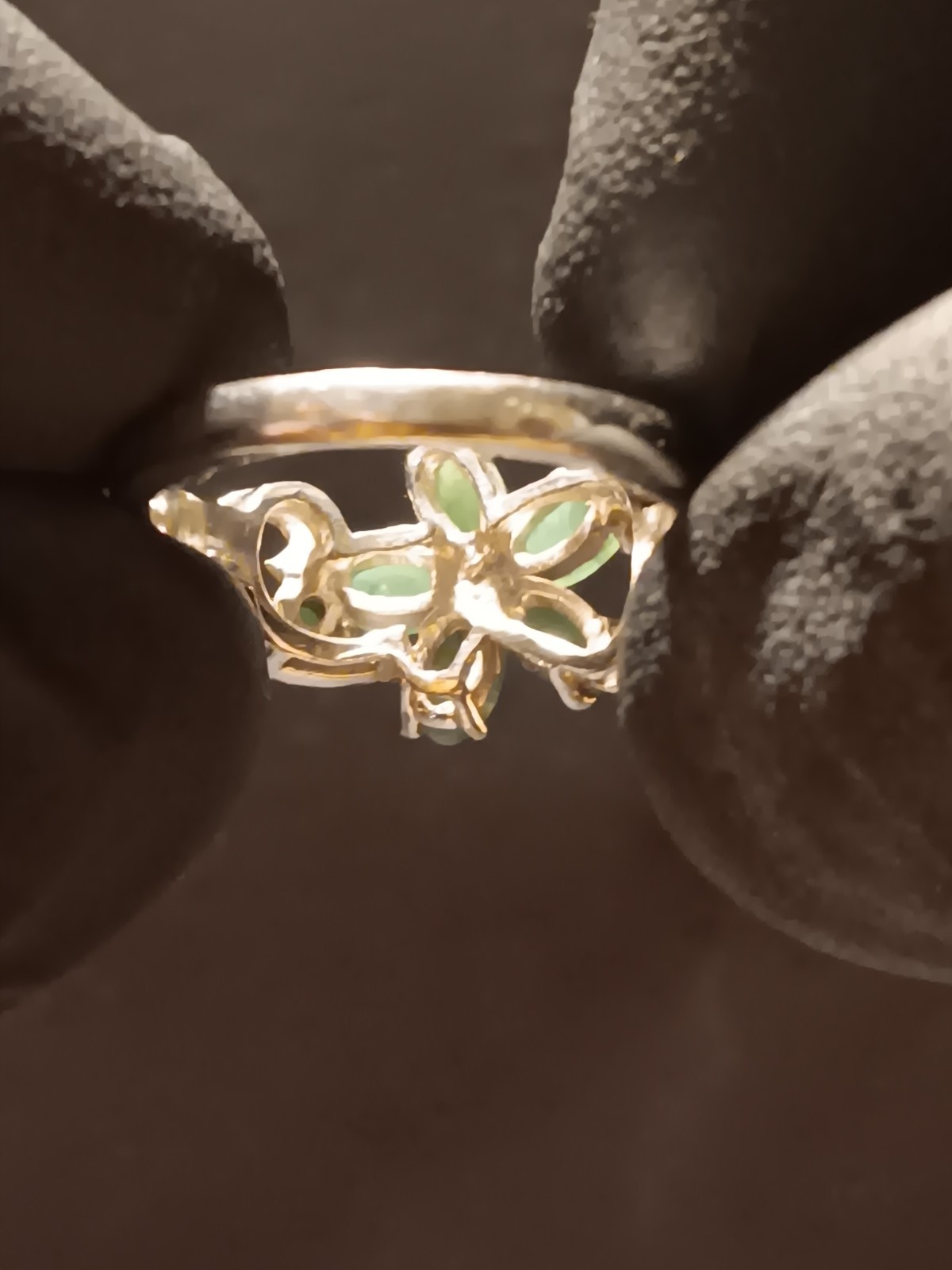 silver Emerald & Diamond Marquise Flower Cluster Cocktail Ring Size 7