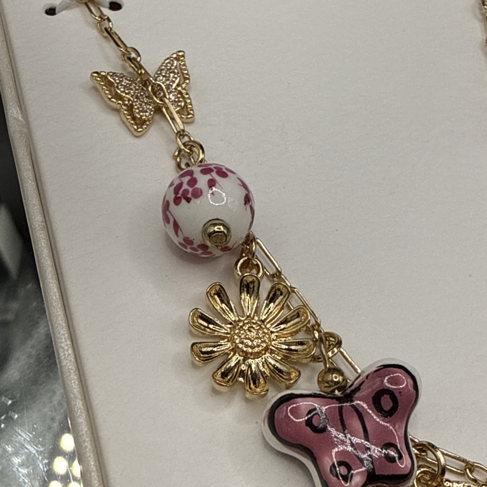 Persimmon Botanical Charms Necklace – Gold-Tone Brass & Cubic Zirconia 16″ + 3″