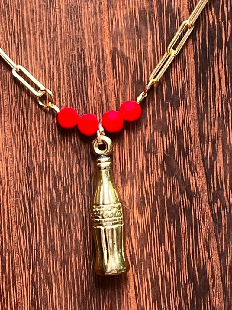 Vintage Coca-Cola Promotional Gold Tone Bottle Charm Necklace & Earrings Set