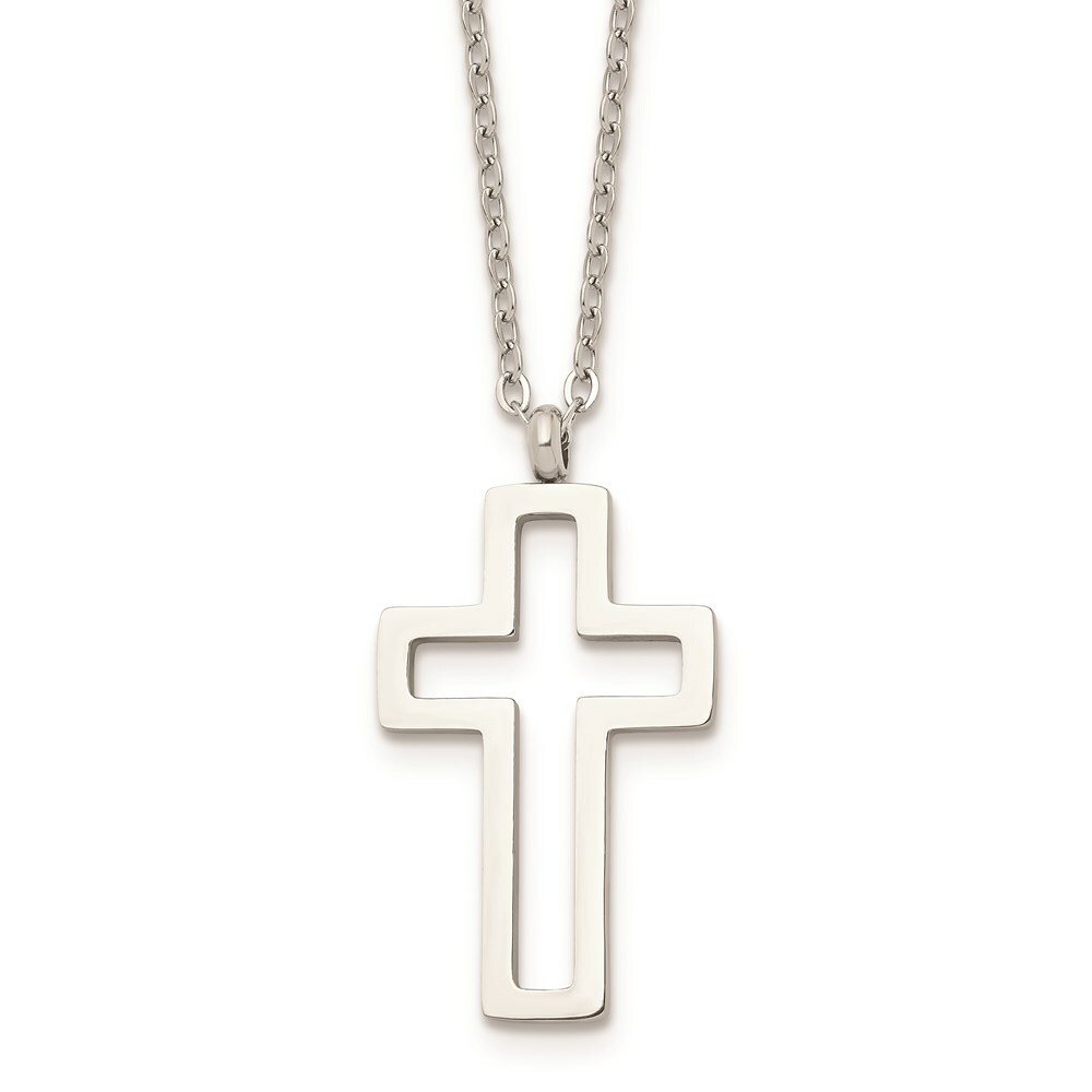 Stainless Steel Polished Cut-out Cross Necklace