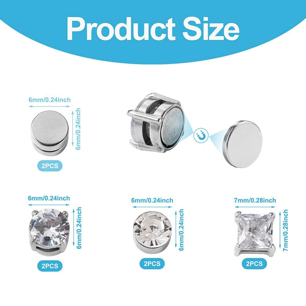 4 Pair Men Women Stainless Steel Magnetic Stud Earrings Non-Piercing Clip on E40