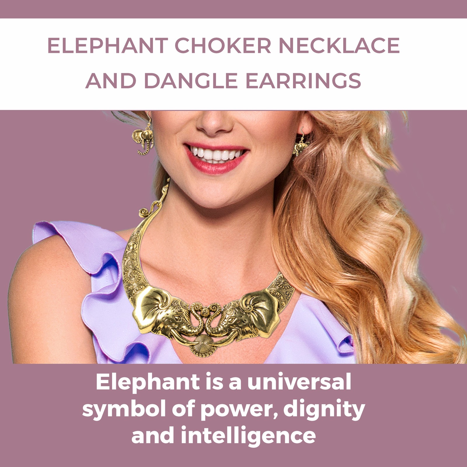 Elephant Earrings Necklace Set Stainless Steel Jewelry For Her Size 16″