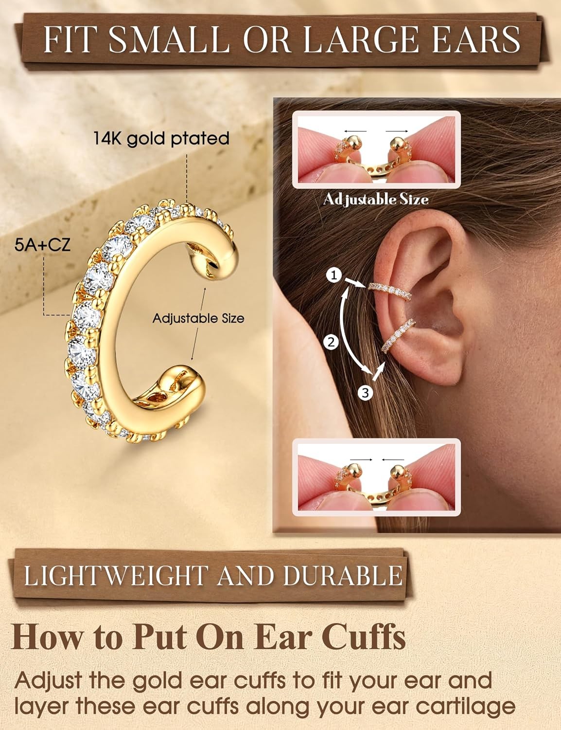 12Pcs Ear Cuffs Non Piercing – 14K Gold Plated Ear Cuff Earrings for Women Adjus