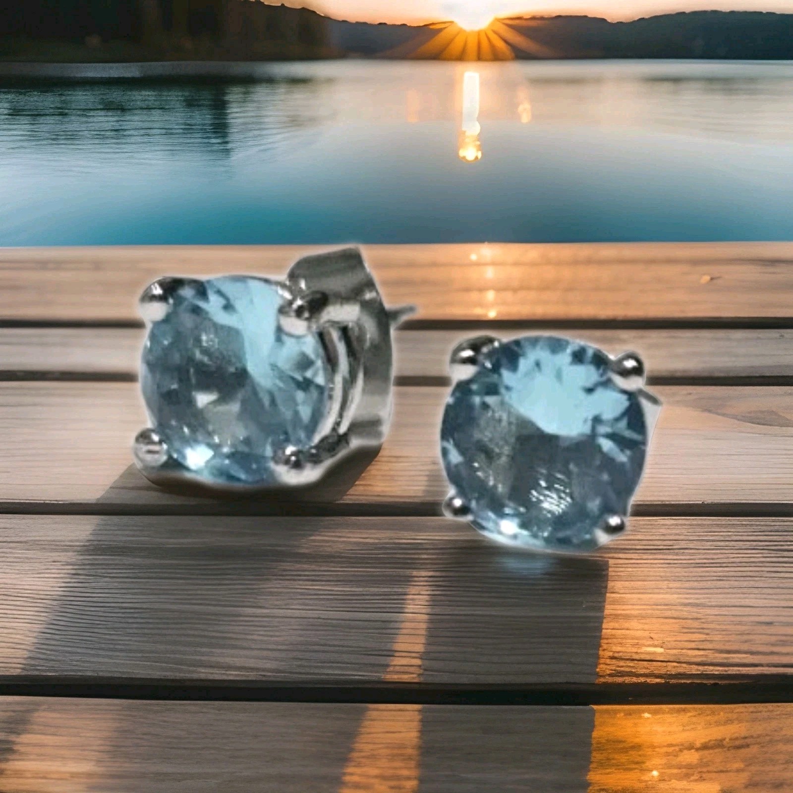 Beautiful Silver and Natural Sky Blue Topaz Stud Earrings