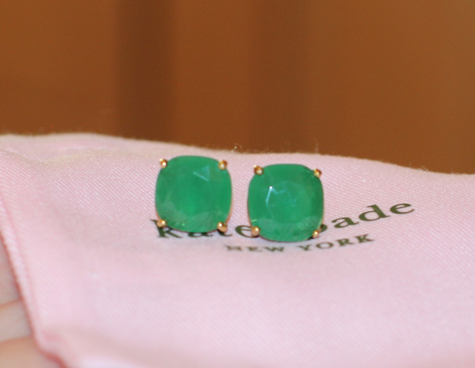 kate spade new york GUMDROP GEM STUD Earrings emerald green cushion cut gold