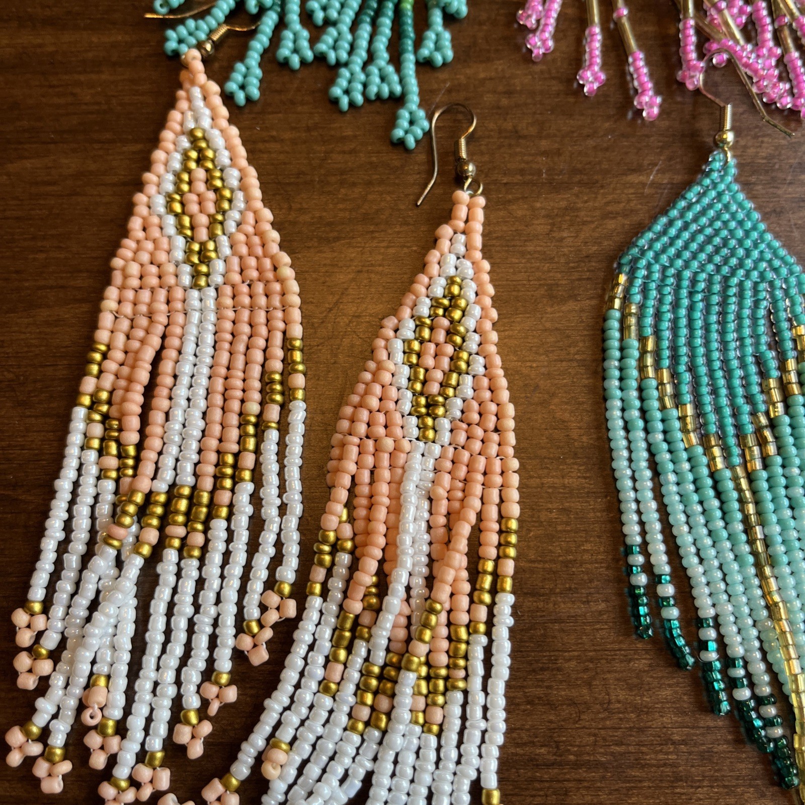 Boho Lot Native Multicolored Seed Bead Beaded Earrings Fringe Long 9 pair