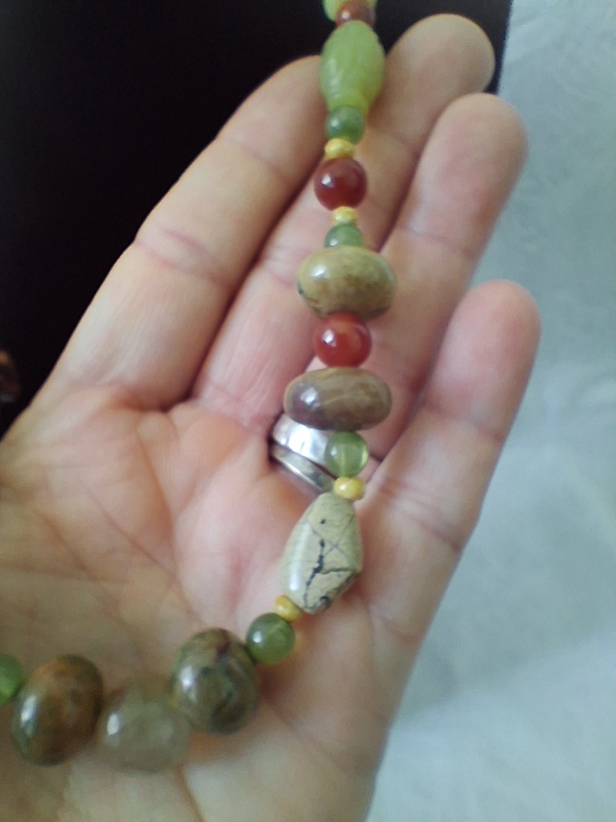 Jasper Stones, Red Carnelian Beaded Necklace With Frog Carved Animal Charm 9in