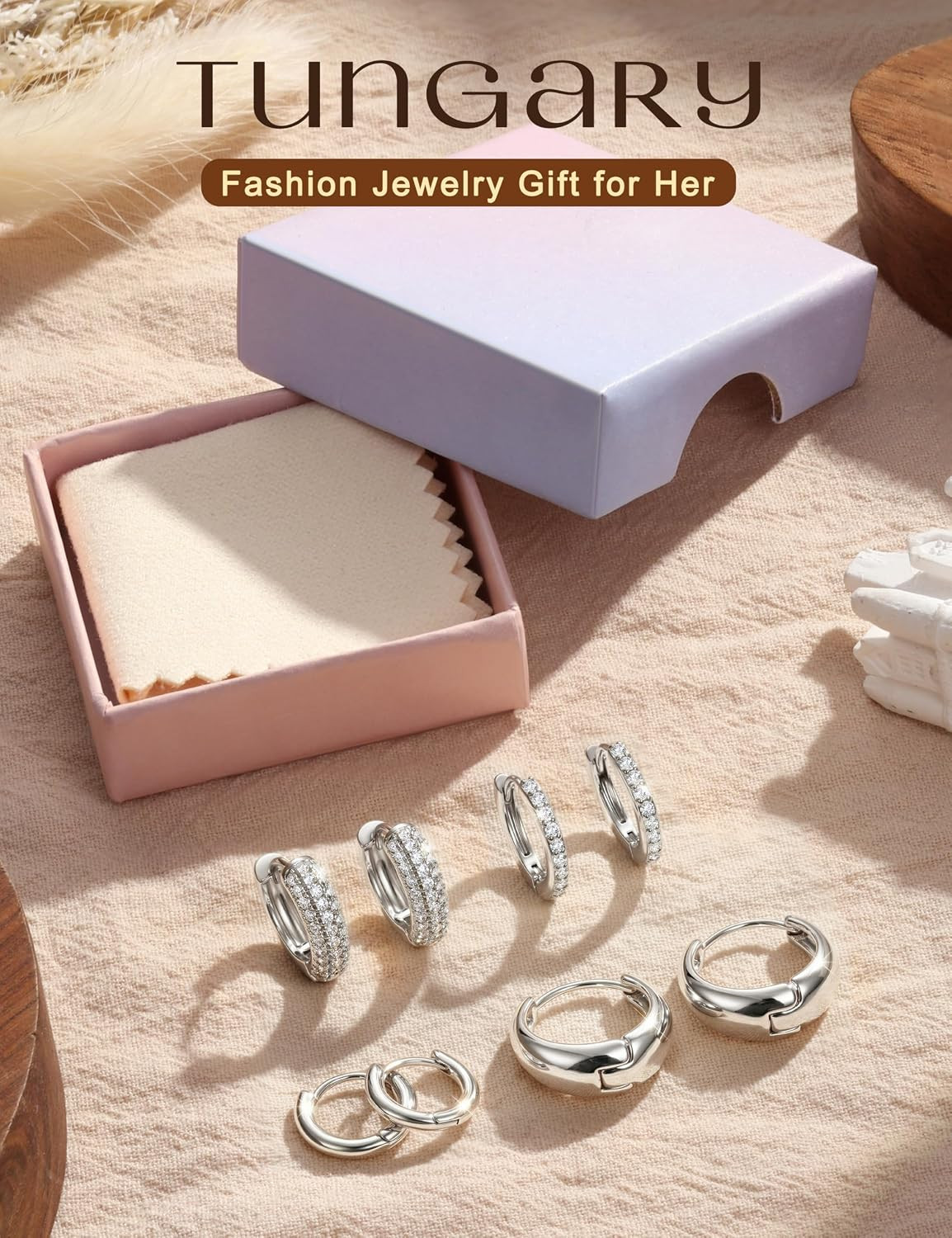 14K Gold Plated Chunky Hoop Earrings for Women Hypoallergenic – 4 Pairs Non Tarn