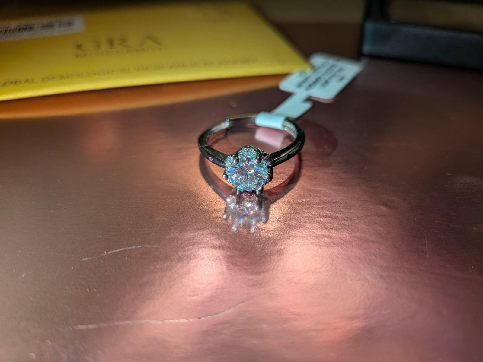 GRA Moissanite Round 1.0ct 6.5mm 18K White Gold Plated Prong Ring