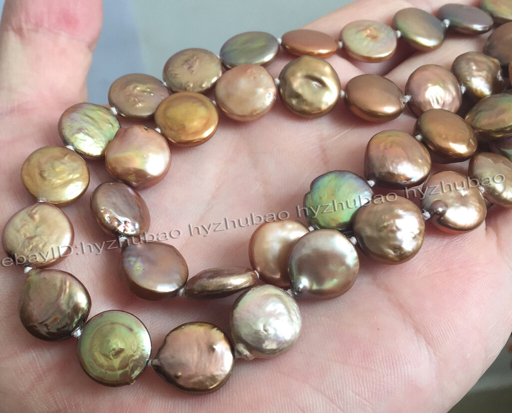 16″ 18″ 25″ 36″ 50″ 100″ 11-12mm Genuine Chocolate Pearl Coin Beads Necklace AA+