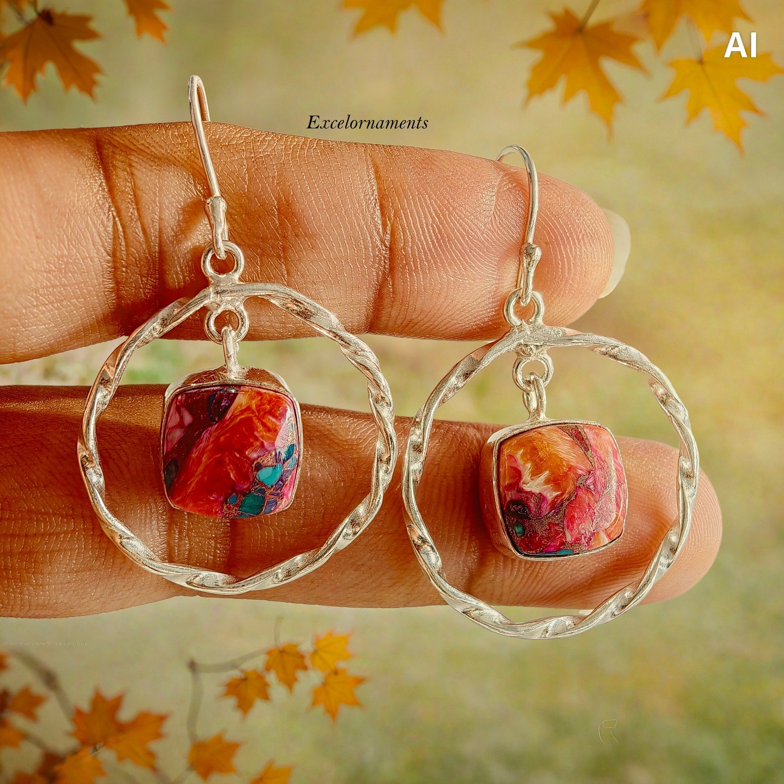 Pink Oyster Copper Turquoise Earrings 925 Sterling Silver Women’s Earring RK*