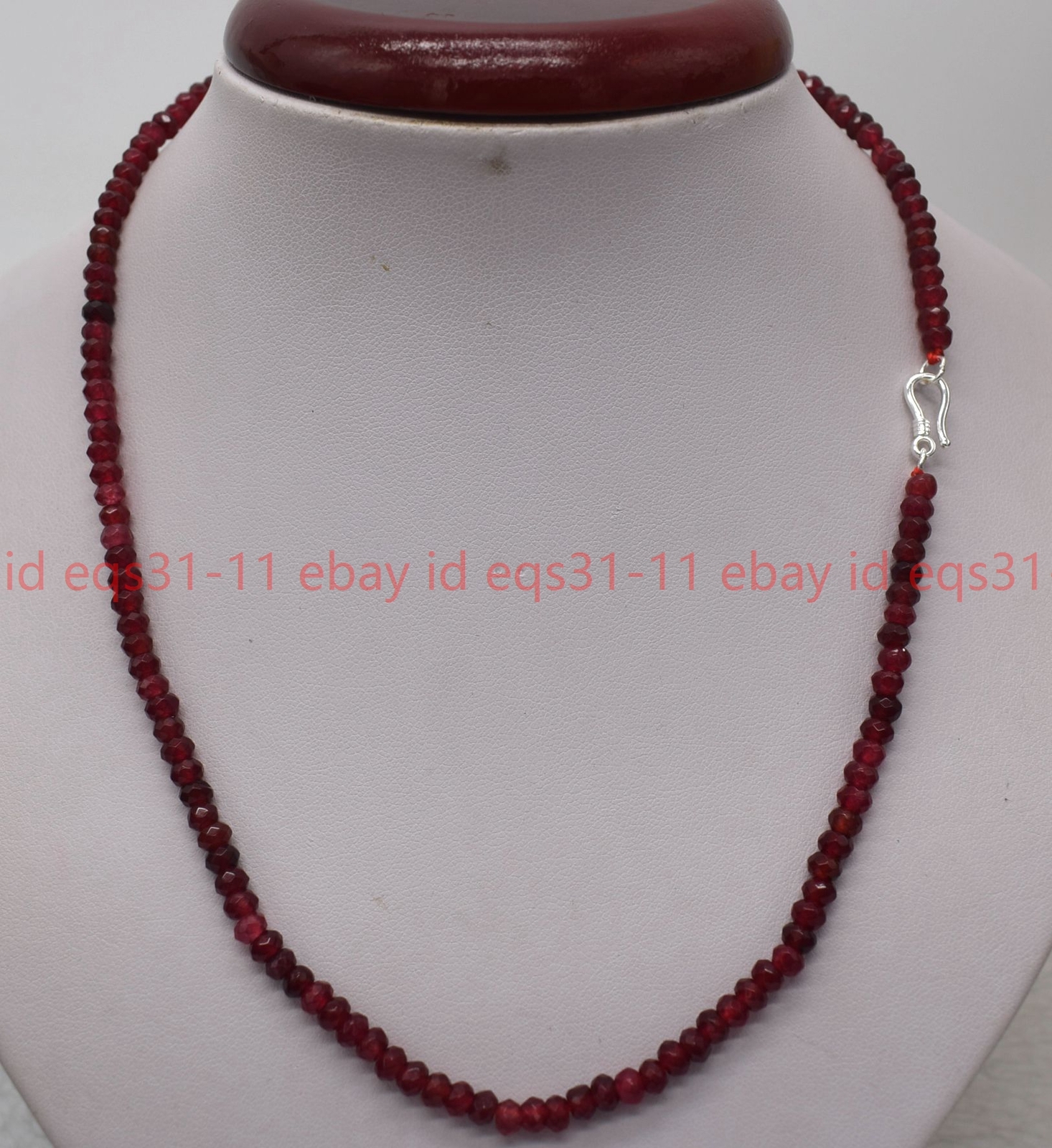 2x4mm Red Garnet Faceted Roundel Gems Beads Necklace 16-28″ Silver Clasp