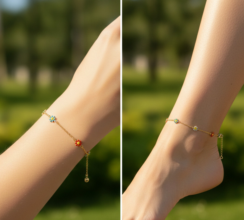 Elegant Gold Color Floral Charm Anklet 18K Gold Plated Designer Anklet