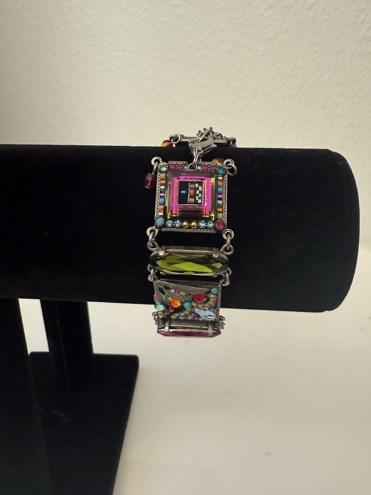 7-8″ Adjustable Crystal & Bead Mosaic FIREFLY Bracelet Stunning Color and Shine
