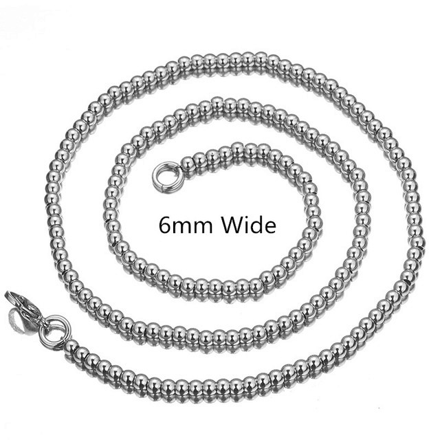 6/8/10mm Hip Hop Men’s 316L Stainless Steel Ball Beads Chain Necklace 7-40inch