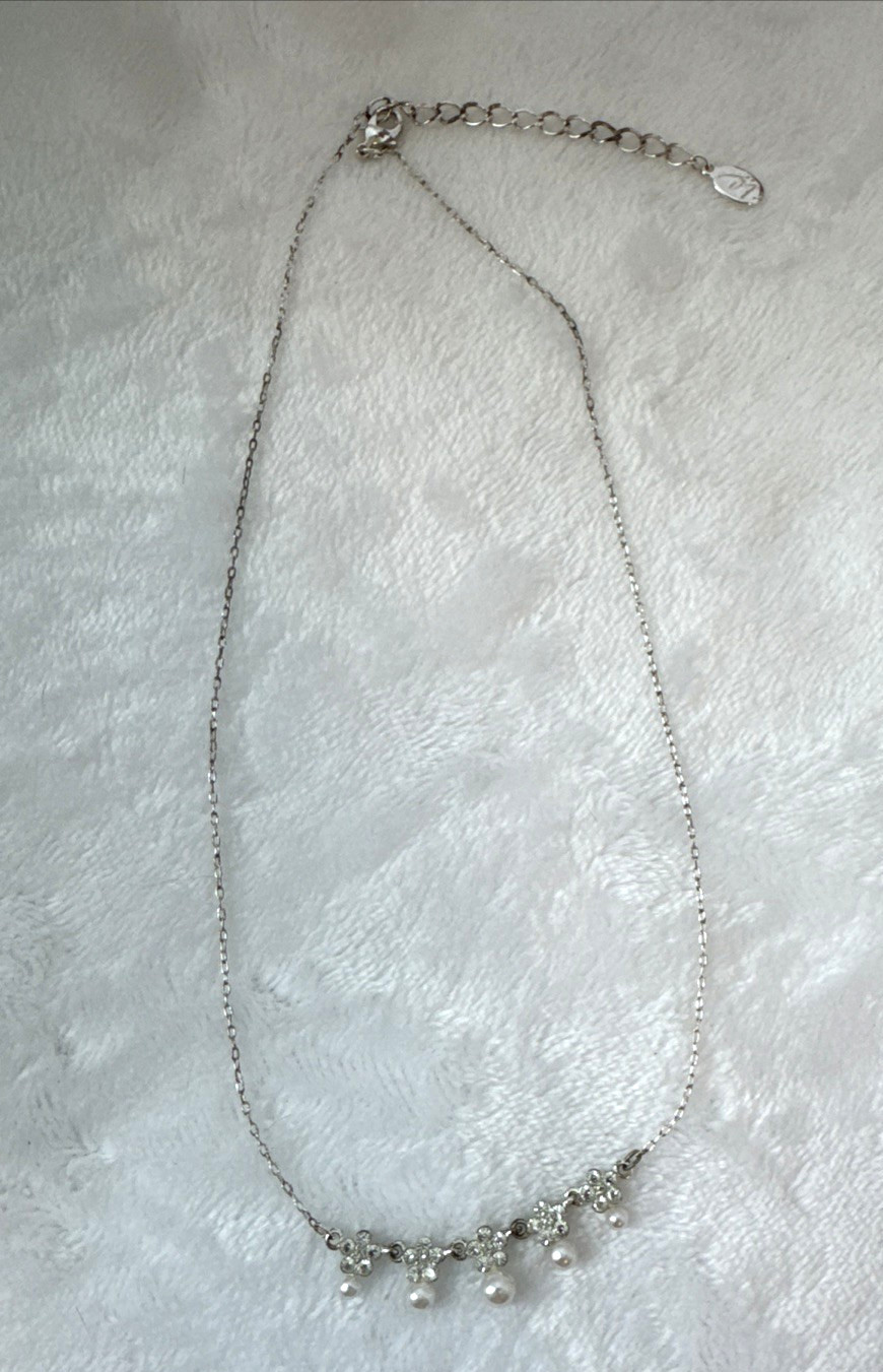Darling Silver minimalist dainty pearl rhinestones link chain necklace y2k 2000s