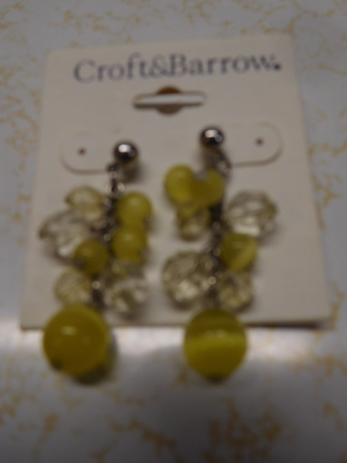 ~ New on Card Croft & Barrow Yellow & Clear Glass Ear-Rings ~