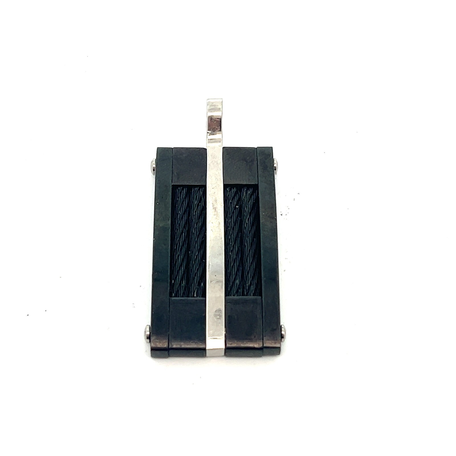 JOE Joseph Abboud Black Ion Plated Stainless Steel & Black Cable Inlay Pendant